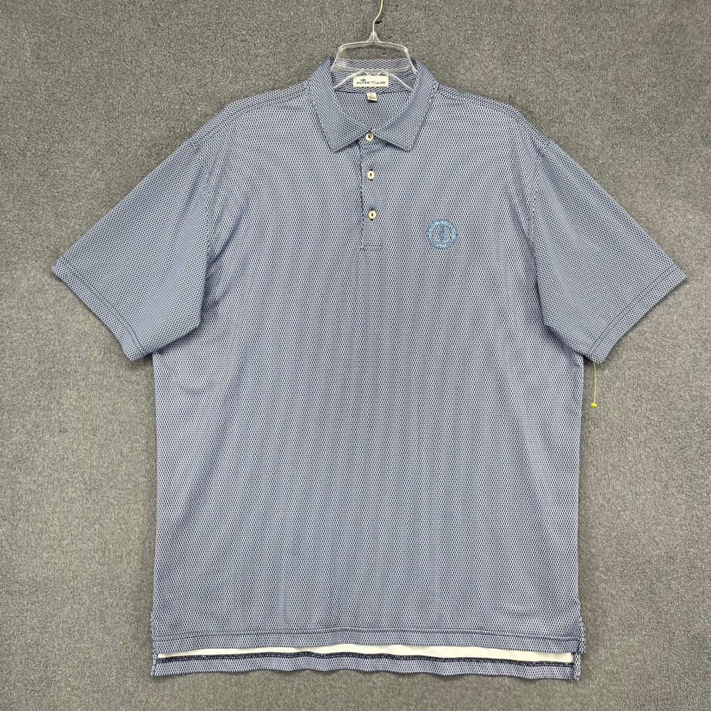 Peter Millar Polo Mens L Blue White Geometric Honeycomb Golf Performance Shirt